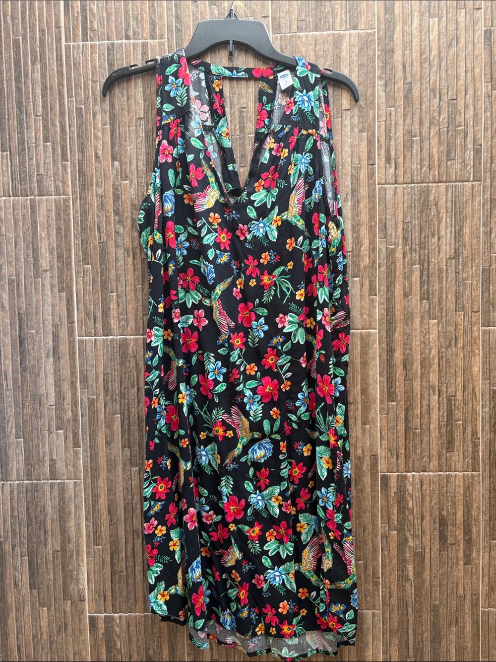 Old Navy Black Floral Midi Dress with Multicolor Flowers